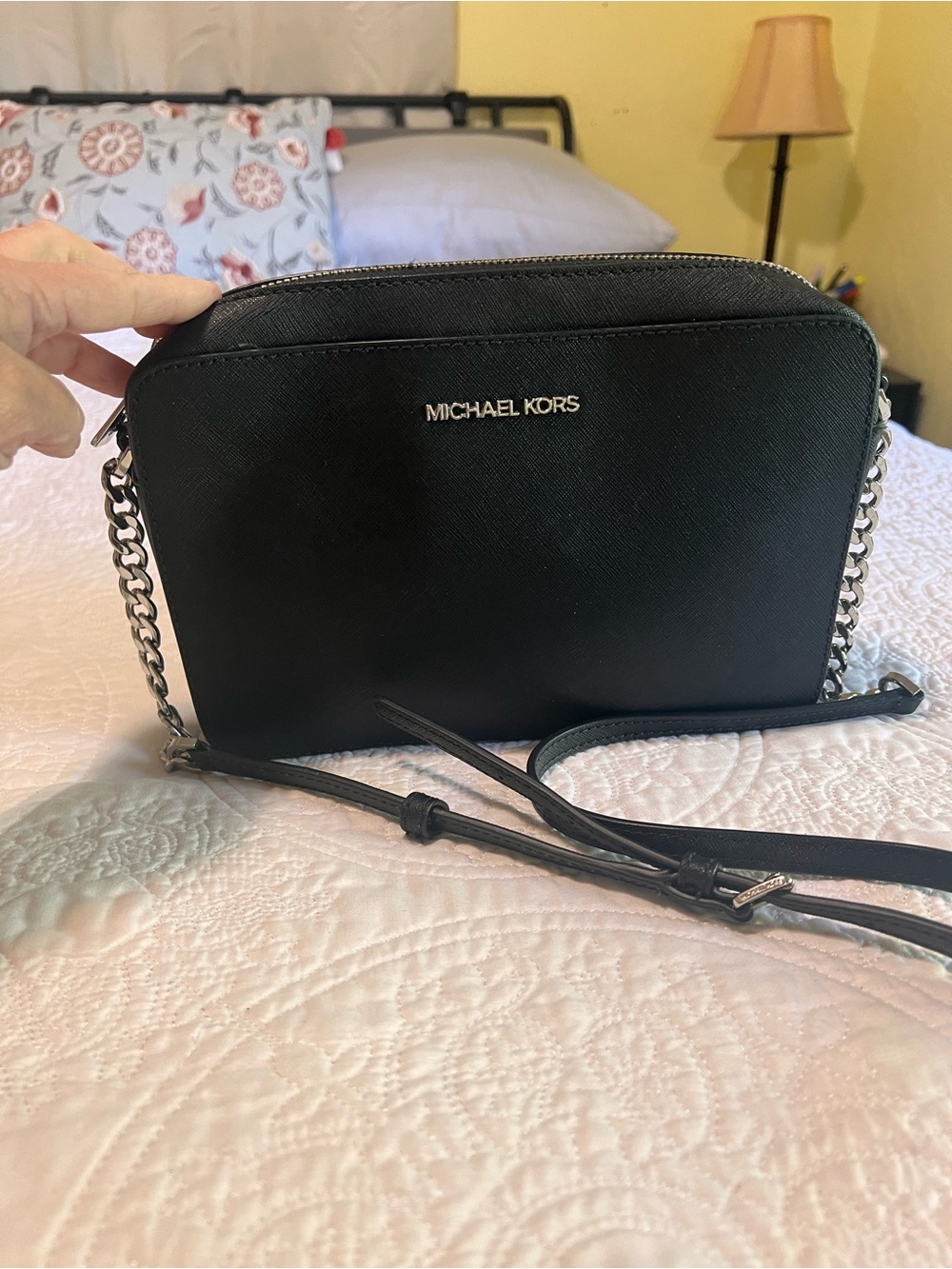 Michael Kors Black Saffiano Leather Chain-Strap Crossbody